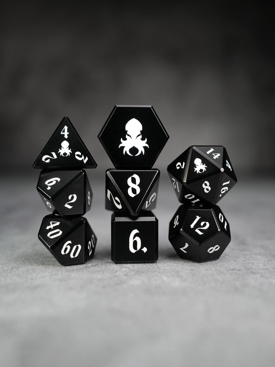 Vulcan: 8pc Black Aluminum TTRPG Dice Set